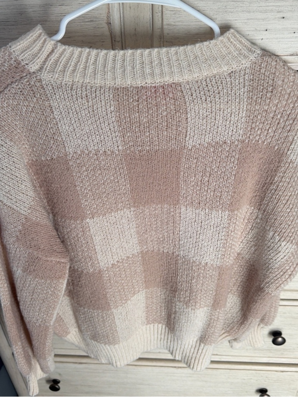 Pink Lily Checkered Crewneck Sweater in Cream & Blush